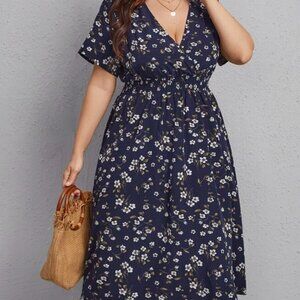 Plus Allover Floral Print A-line Dress